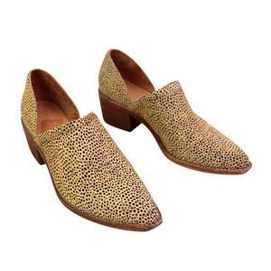 Madewell BEIGE LEATHER PONY HAIR ANIMAL PRINT MID HEEL SLIP ON SHOES Sz 8.5US